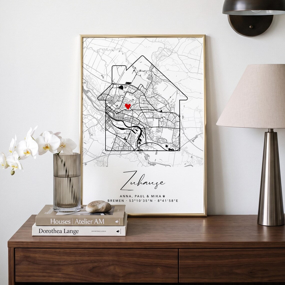 Personalisiertes Zuhause Poster mit Stadtplan – Individuelle Karte mit Namen & Koordinaten