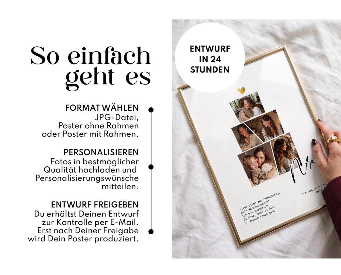 Personalisiertes Fotocollage Poster für die beste Freundin – Geburtstagsgeschenk mit Fotos & Wunschtext