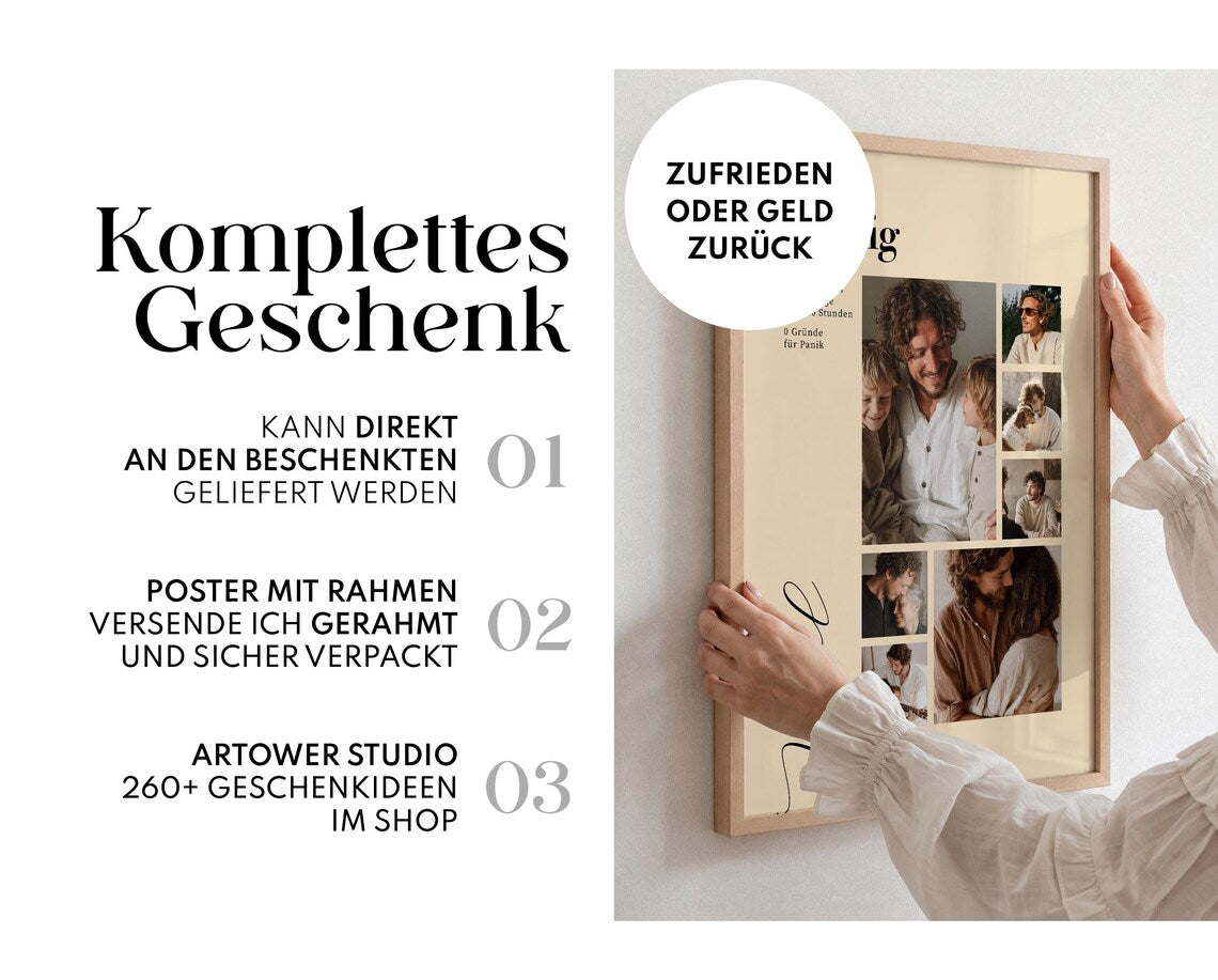 Geburtstagsgeschenk für Männer – Personalisiertes Fotocollage Poster für Papa, Ehemann oder Freund