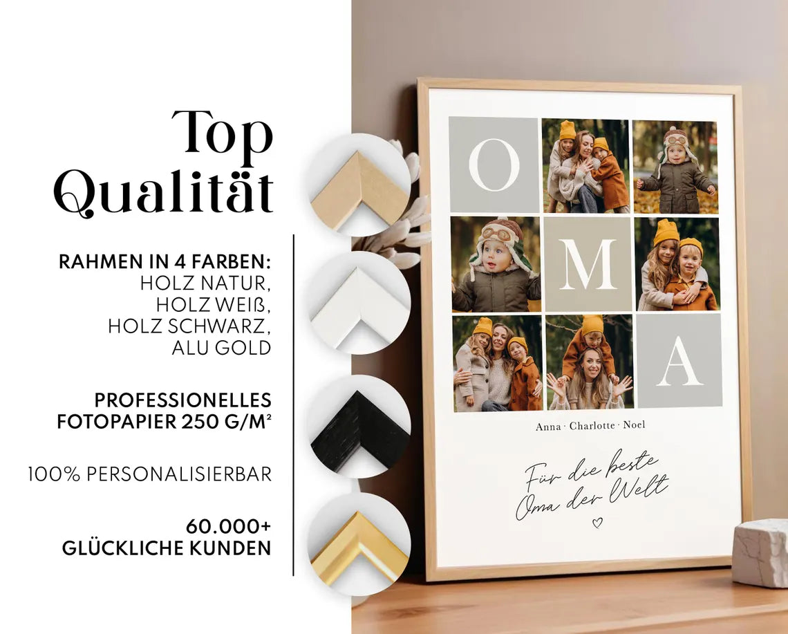 Personalisiertes Oma Foto Collage Poster – Geschenkidee zum Muttertag oder Geburtstag