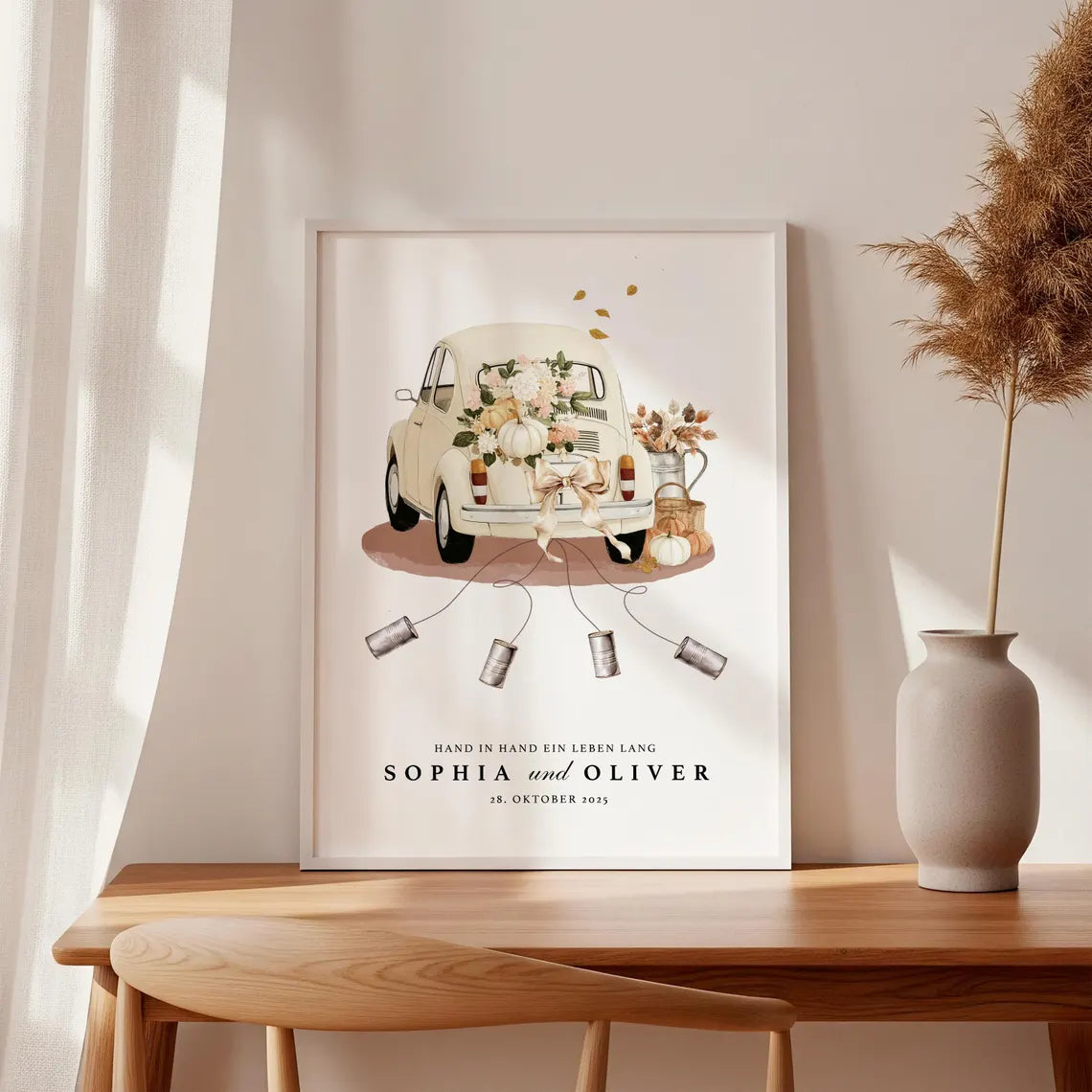 Personalisiertes Geldgeschenk zur Hochzeit – Vintage Auto Poster mit Namen & Datum