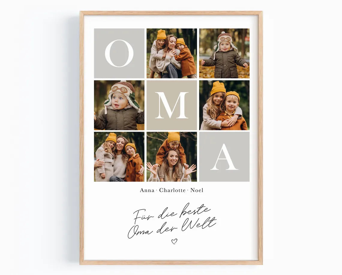 Personalisiertes Oma Foto Collage Poster – Geschenkidee zum Muttertag oder Geburtstag