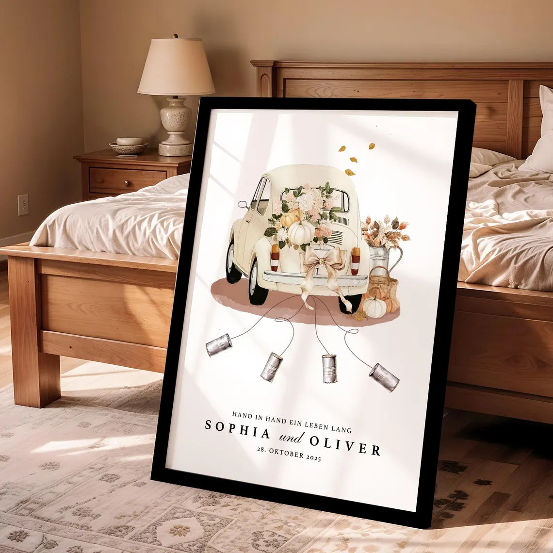 Personalisiertes Geldgeschenk zur Hochzeit – Vintage Auto Poster mit Namen & Datum