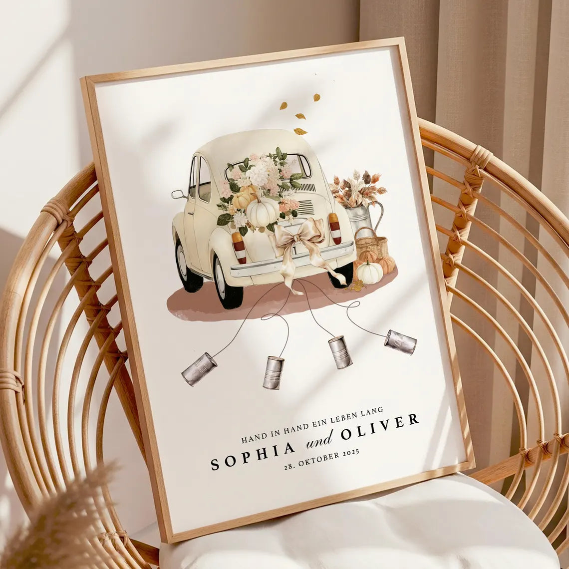 Personalisiertes Geldgeschenk zur Hochzeit – Vintage Auto Poster mit Namen & Datum