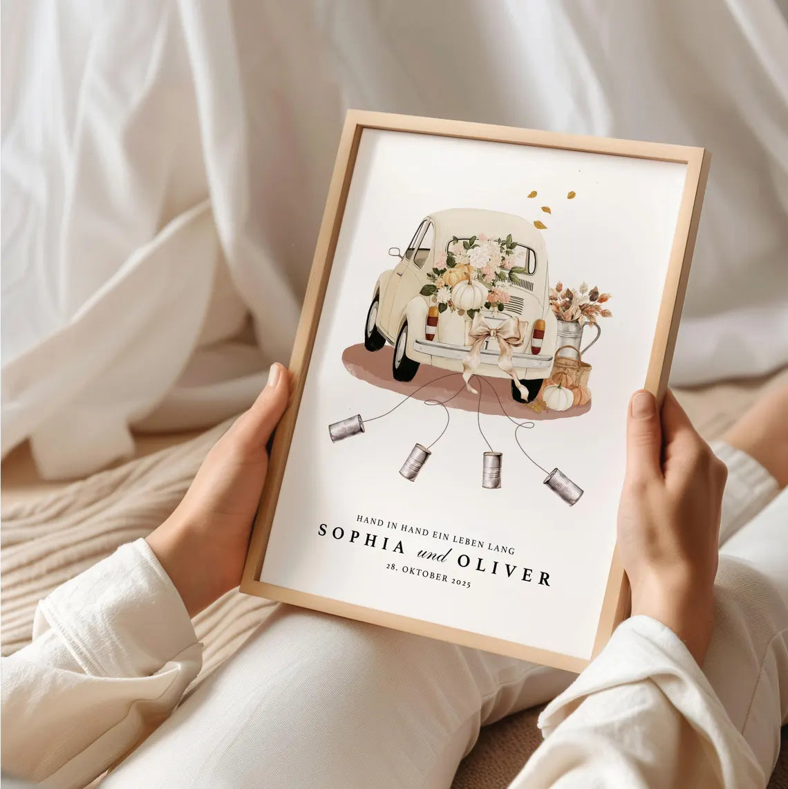 Personalisiertes Geldgeschenk zur Hochzeit – Vintage Auto Poster mit Namen & Datum