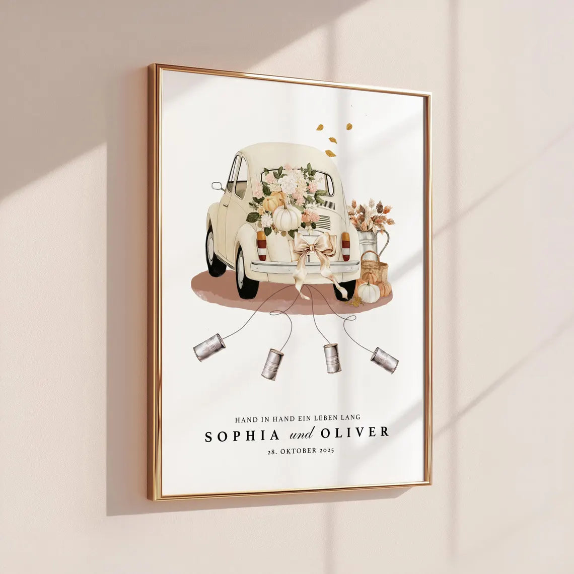 Personalisiertes Geldgeschenk zur Hochzeit – Vintage Auto Poster mit Namen & Datum