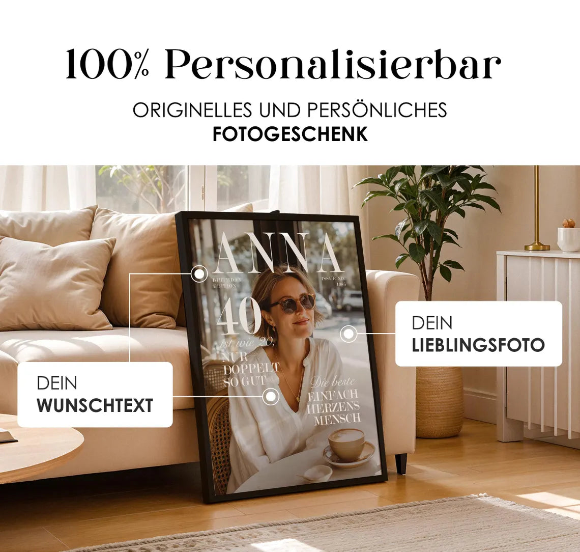 Personalisiertes Magazin Cover Poster – 40. Geburtstag Frau
