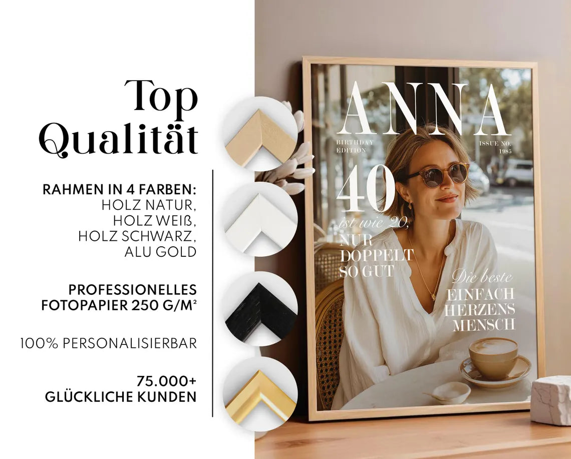 Personalisiertes Magazin Cover Poster – 40. Geburtstag Frau
