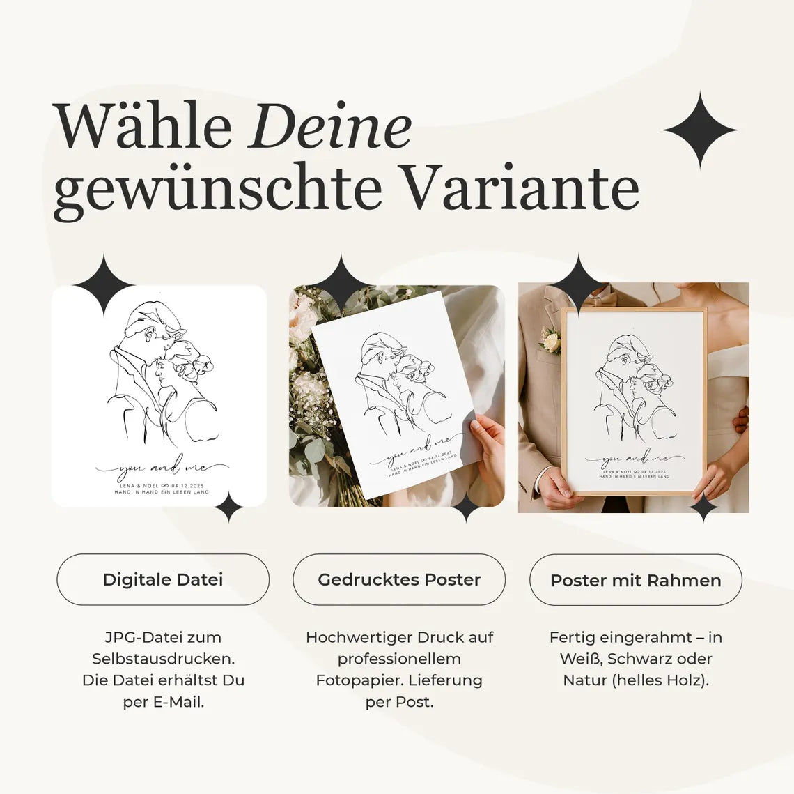 Line Art Paar Porträt – Geschenk zur Hochzeit