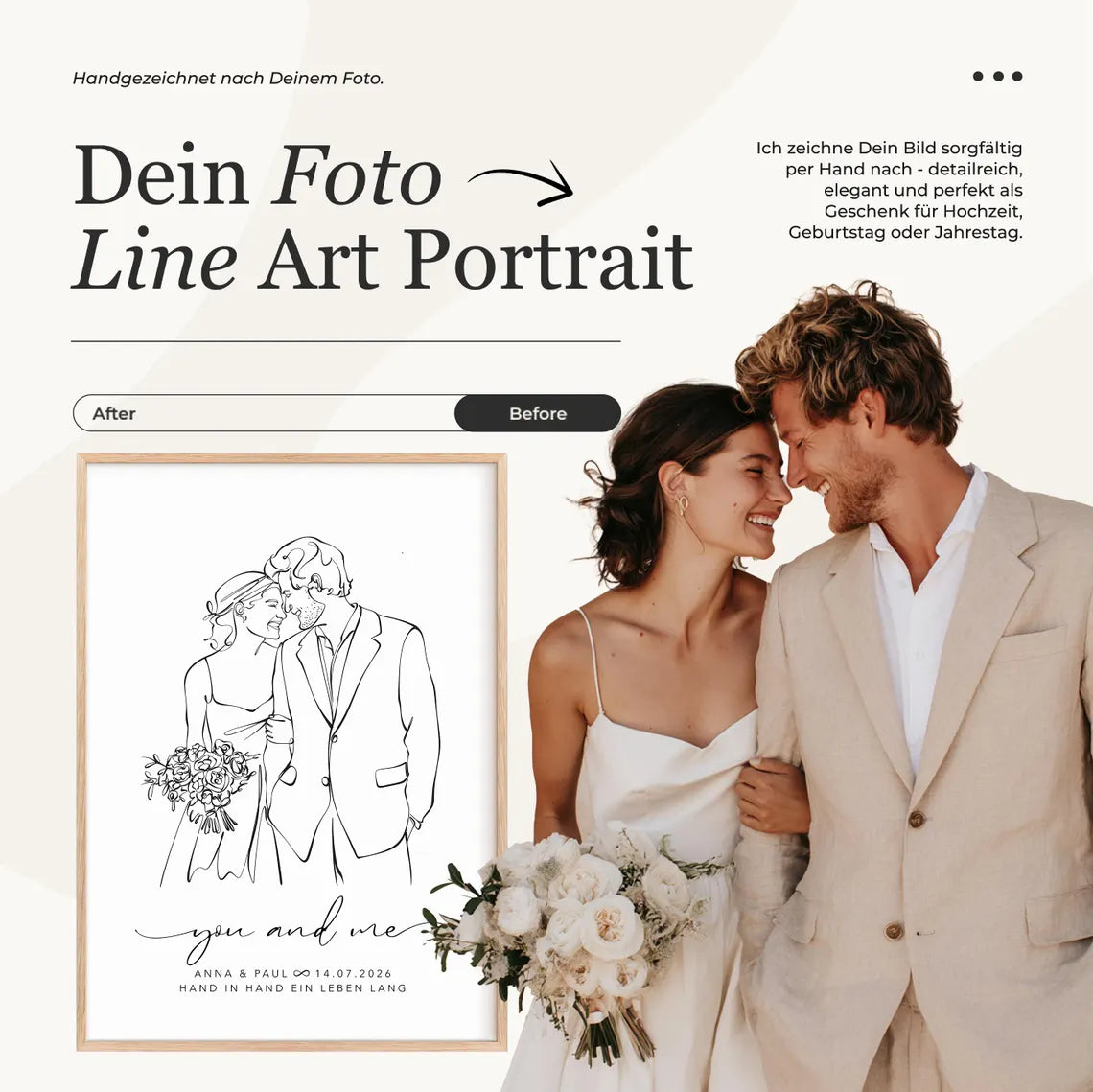 Line Art Paar Porträt – Geschenk zur Hochzeit