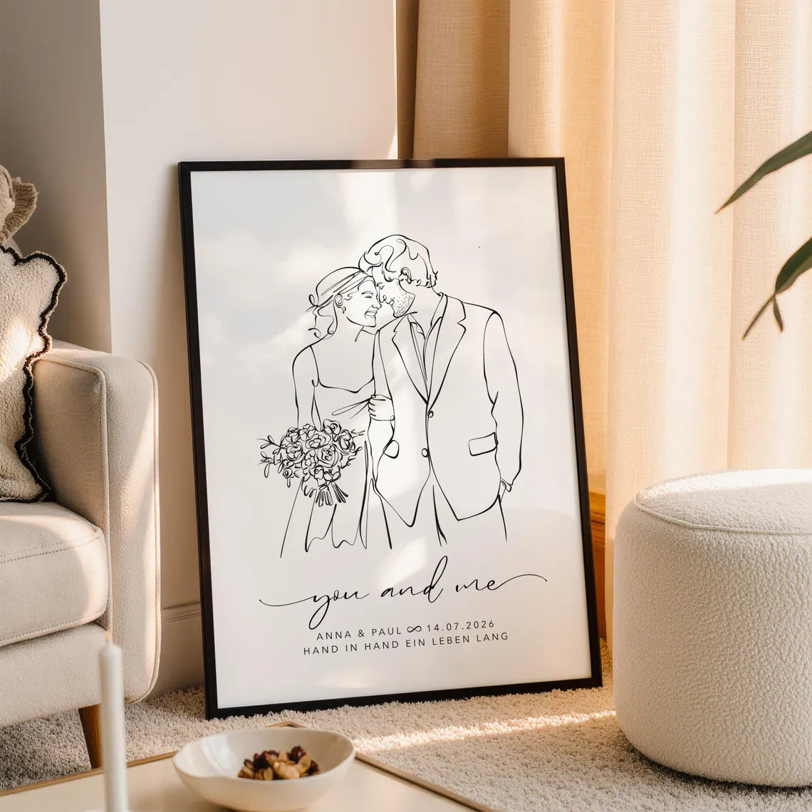 Line Art Paar Porträt – Geschenk zur Hochzeit