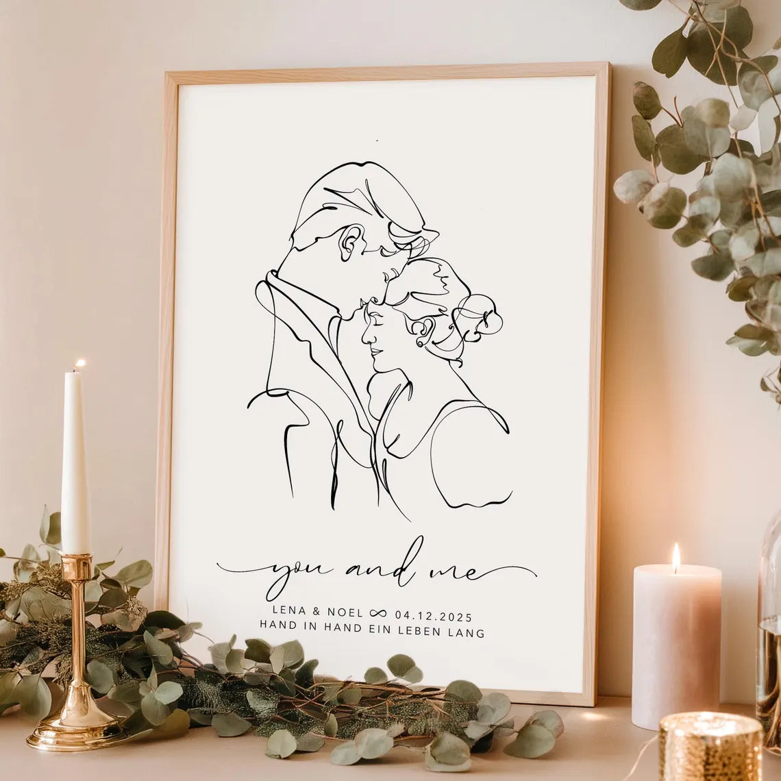 Line Art Paar Porträt – Geschenk zur Hochzeit