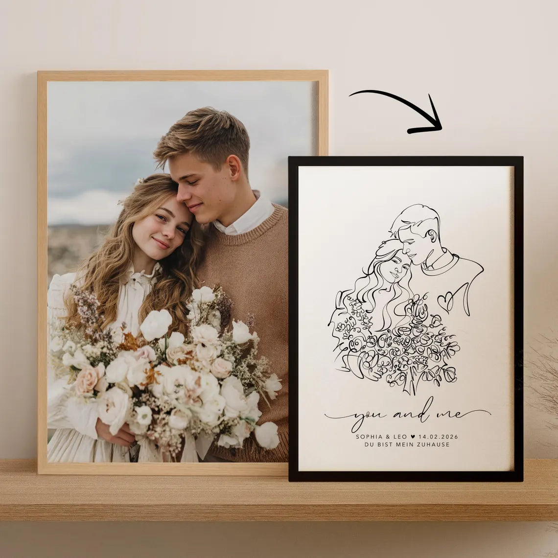 Line Art Paar Porträt – Geschenk zur Hochzeit