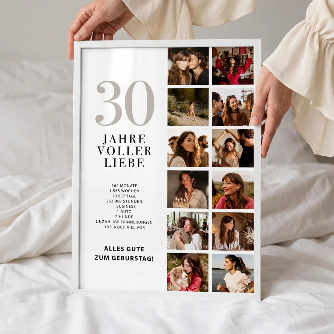 Geschenk zum 30. Geburtstag für Frauen – Personalisiertes Fotocollage Poster für Freundin, Schwester, Tochter oder Kollegin