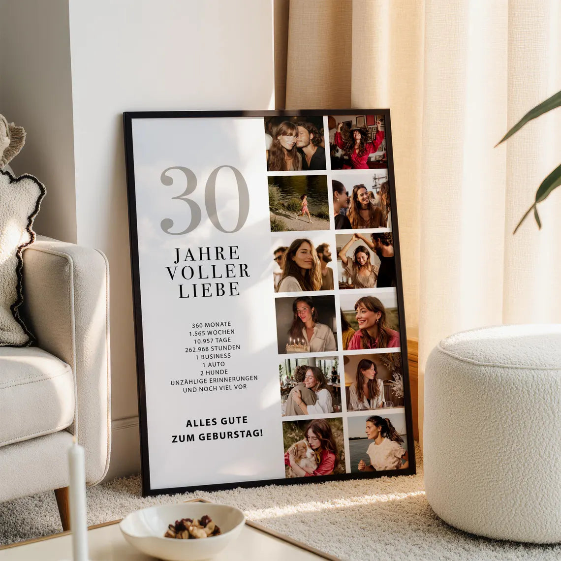 Geschenk zum 30. Geburtstag für Frauen – Personalisiertes Fotocollage Poster für Freundin, Schwester, Tochter oder Kollegin