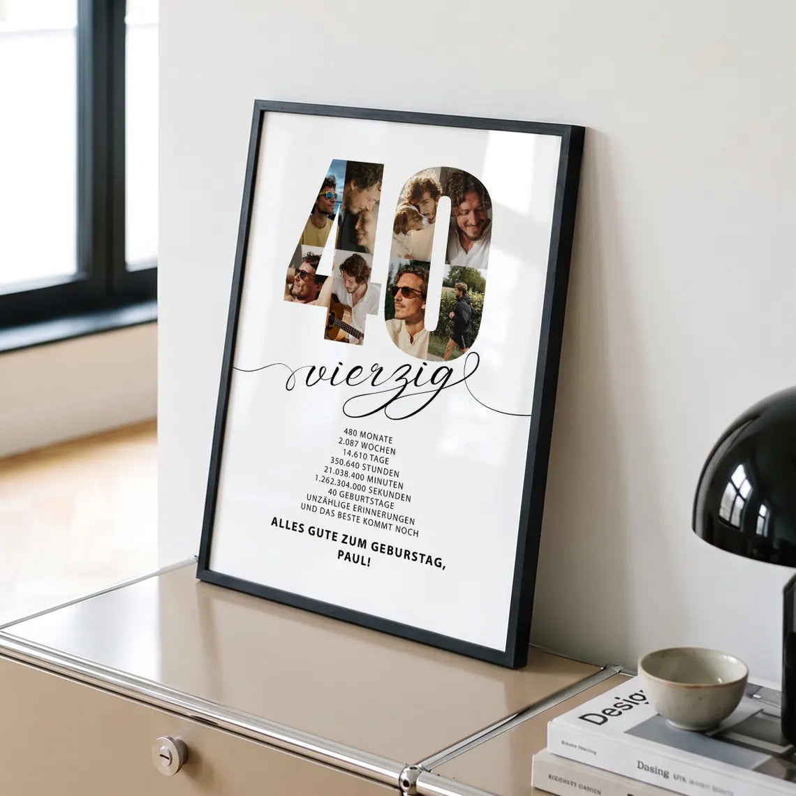 Personalisiertes Geburtstagsposter zum 40. Geburtstag mit Fotocollage & Wunschtext – Geschenk für Männer