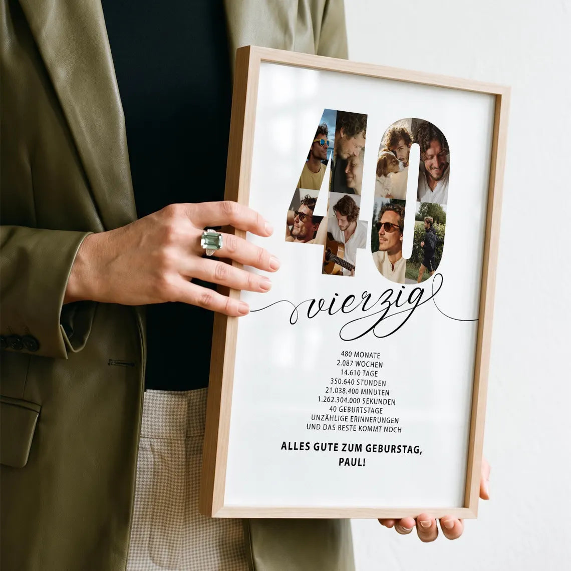 Personalisiertes Geburtstagsposter zum 40. Geburtstag mit Fotocollage & Wunschtext – Geschenk für Männer