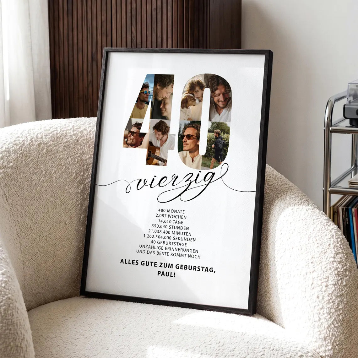 Personalisiertes Geburtstagsposter zum 40. Geburtstag mit Fotocollage & Wunschtext – Geschenk für Männer