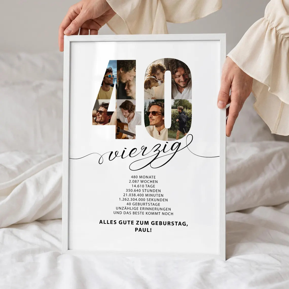 Personalisiertes Geburtstagsposter zum 40. Geburtstag mit Fotocollage & Wunschtext – Geschenk für Männer