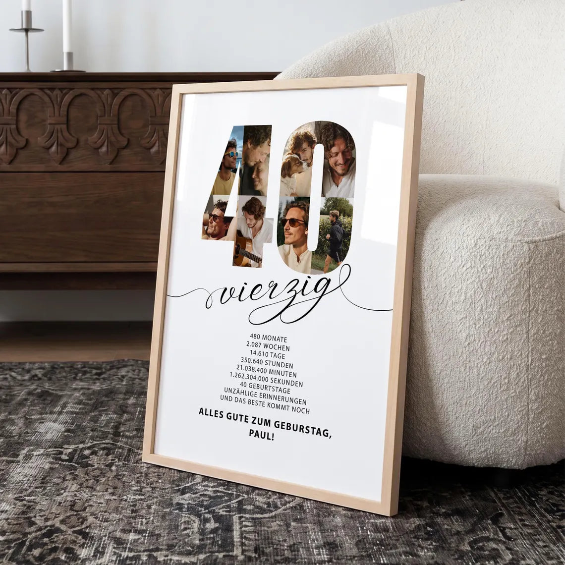 Personalisiertes Geburtstagsposter zum 40. Geburtstag mit Fotocollage & Wunschtext – Geschenk für Männer