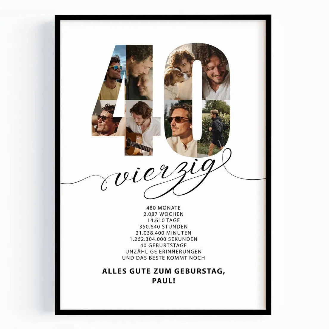 Personalisiertes Geburtstagsposter zum 40. Geburtstag mit Fotocollage & Wunschtext – Geschenk für Männer