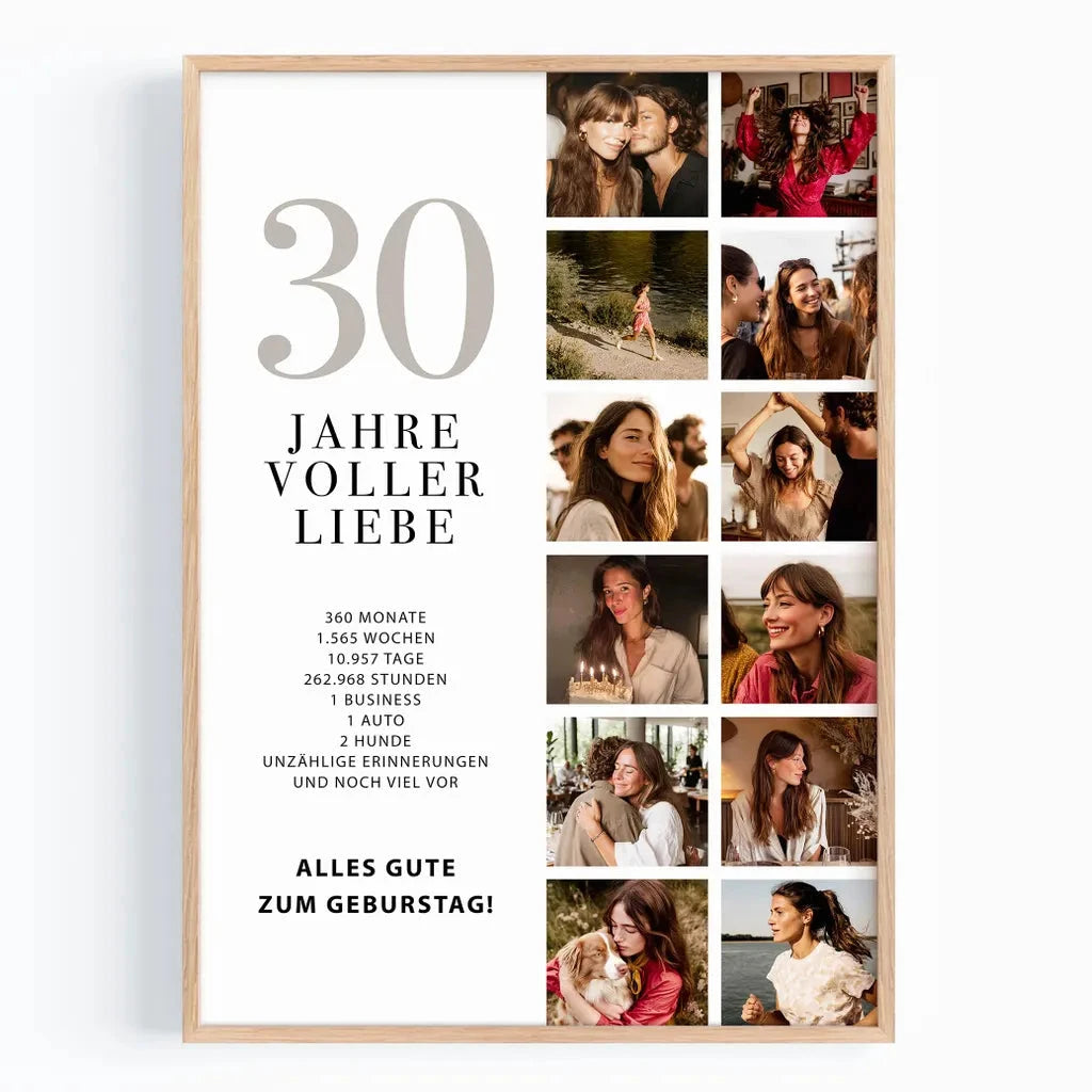 Geschenk zum 30. Geburtstag für Frauen – Personalisiertes Fotocollage Poster für Freundin, Schwester, Tochter oder Kollegin