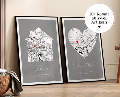 Zuhause Poster mit Haus - Personalisierte Stadtkarte