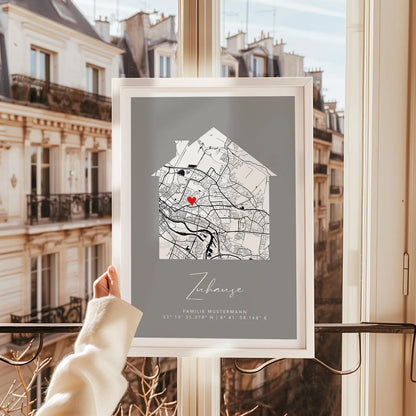 Zuhause Poster mit Haus - Personalisierte Stadtkarte