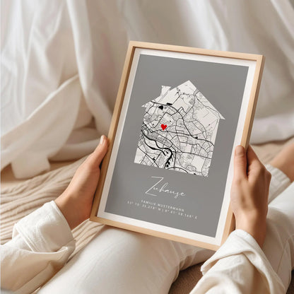 Zuhause Poster mit Haus - Personalisierte Stadtkarte
