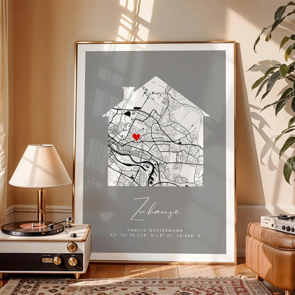 Zuhause Poster mit Haus - Personalisierte Stadtkarte