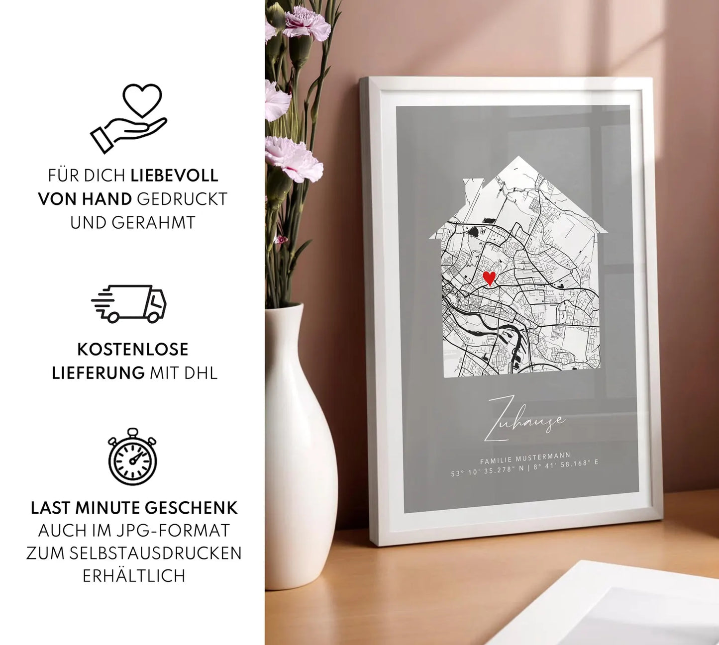 Zuhause Poster mit Haus - Personalisierte Stadtkarte