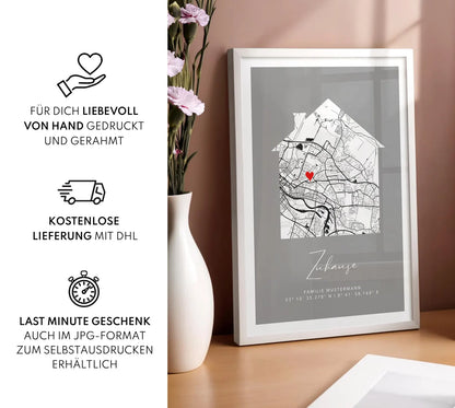 Zuhause Poster mit Haus - Personalisierte Stadtkarte