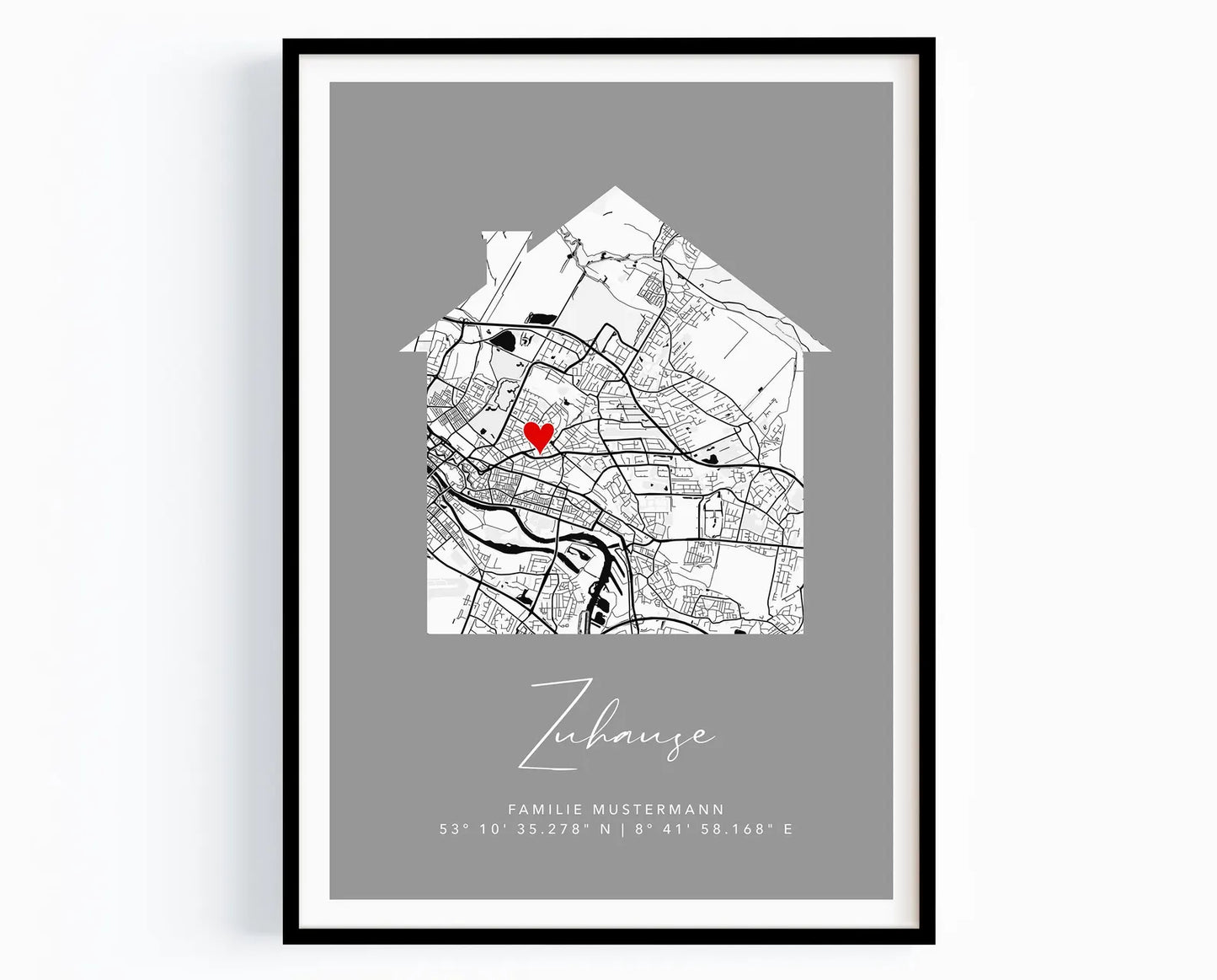 Zuhause Poster mit Haus - Personalisierte Stadtkarte