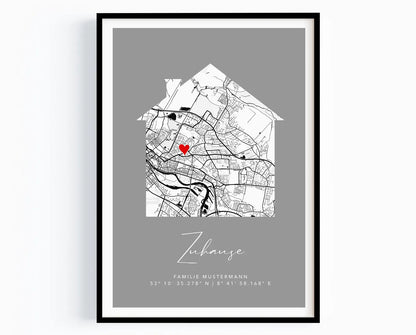 Zuhause Poster mit Haus - Personalisierte Stadtkarte