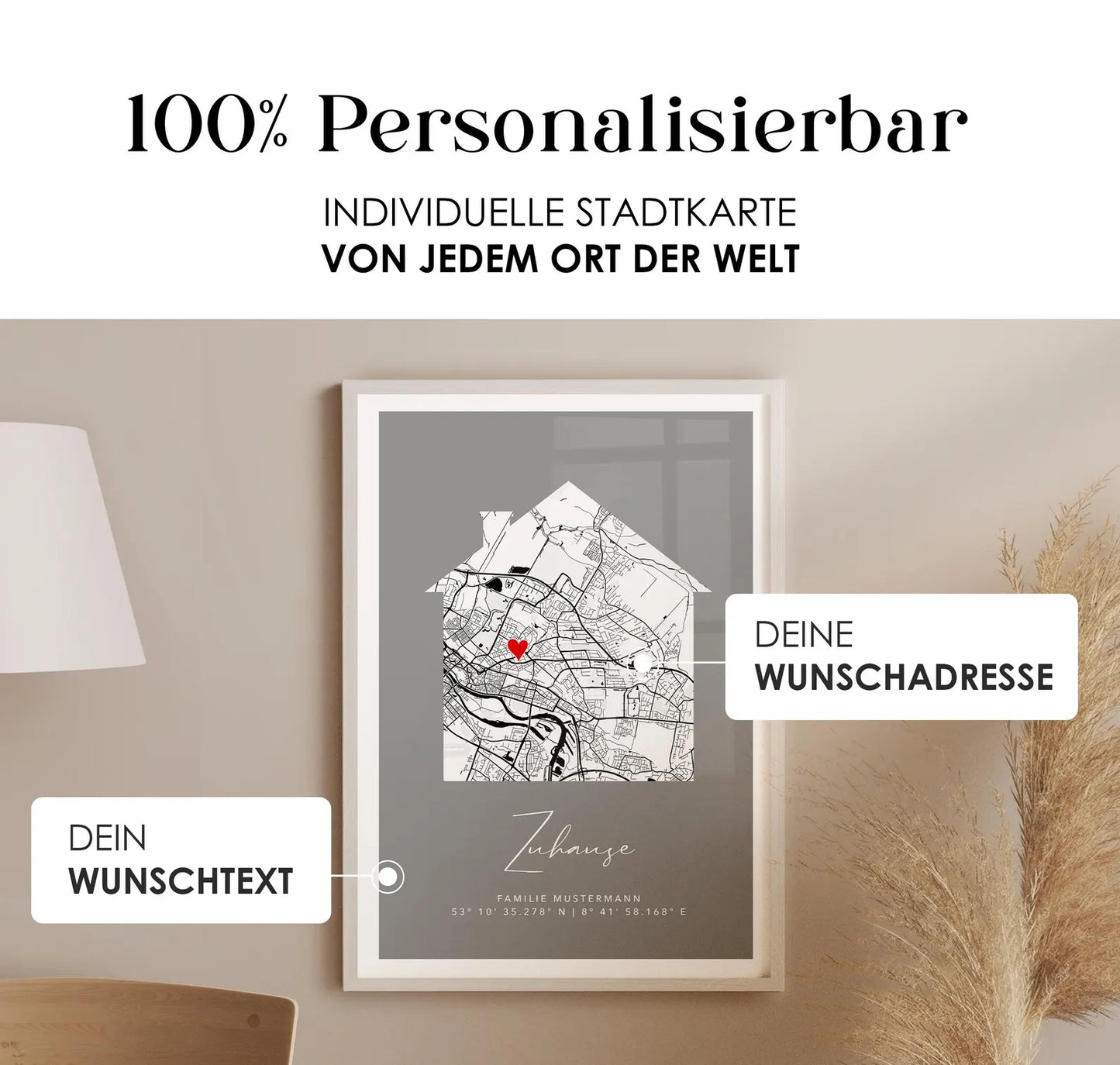 Zuhause Poster mit Haus - Personalisierte Stadtkarte
