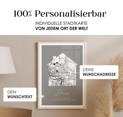 Zuhause Poster mit Haus - Personalisierte Stadtkarte