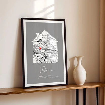 Zuhause Poster mit Haus - Personalisierte Stadtkarte