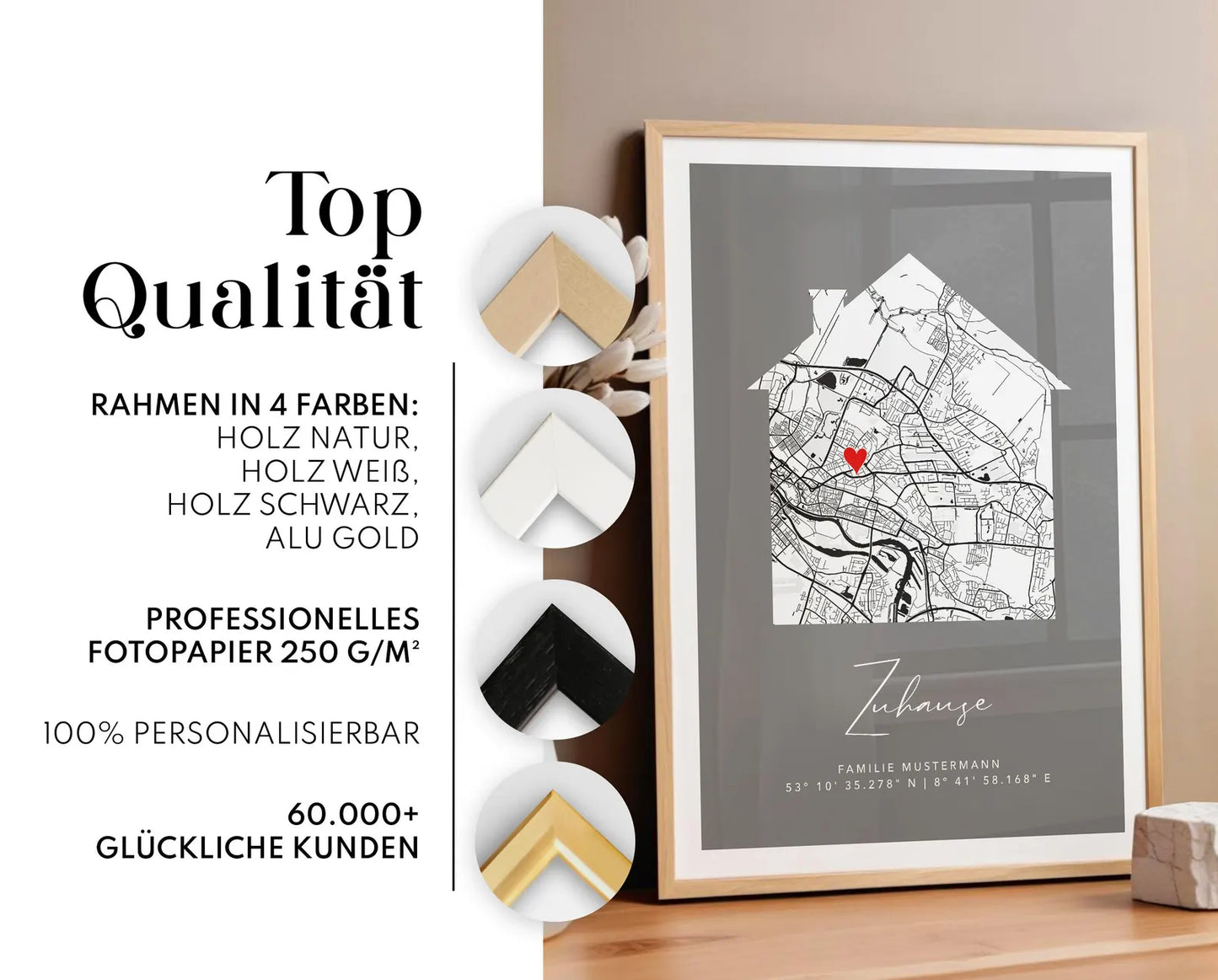 Zuhause Poster mit Haus - Personalisierte Stadtkarte