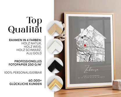 Zuhause Poster mit Haus - Personalisierte Stadtkarte