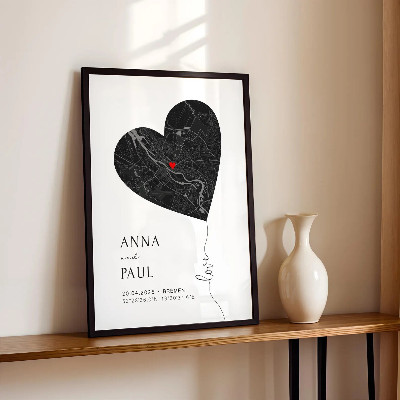 Personalisiertes Hochzeitsgeschenk mit Koordinaten & Namen - Herz Poster
