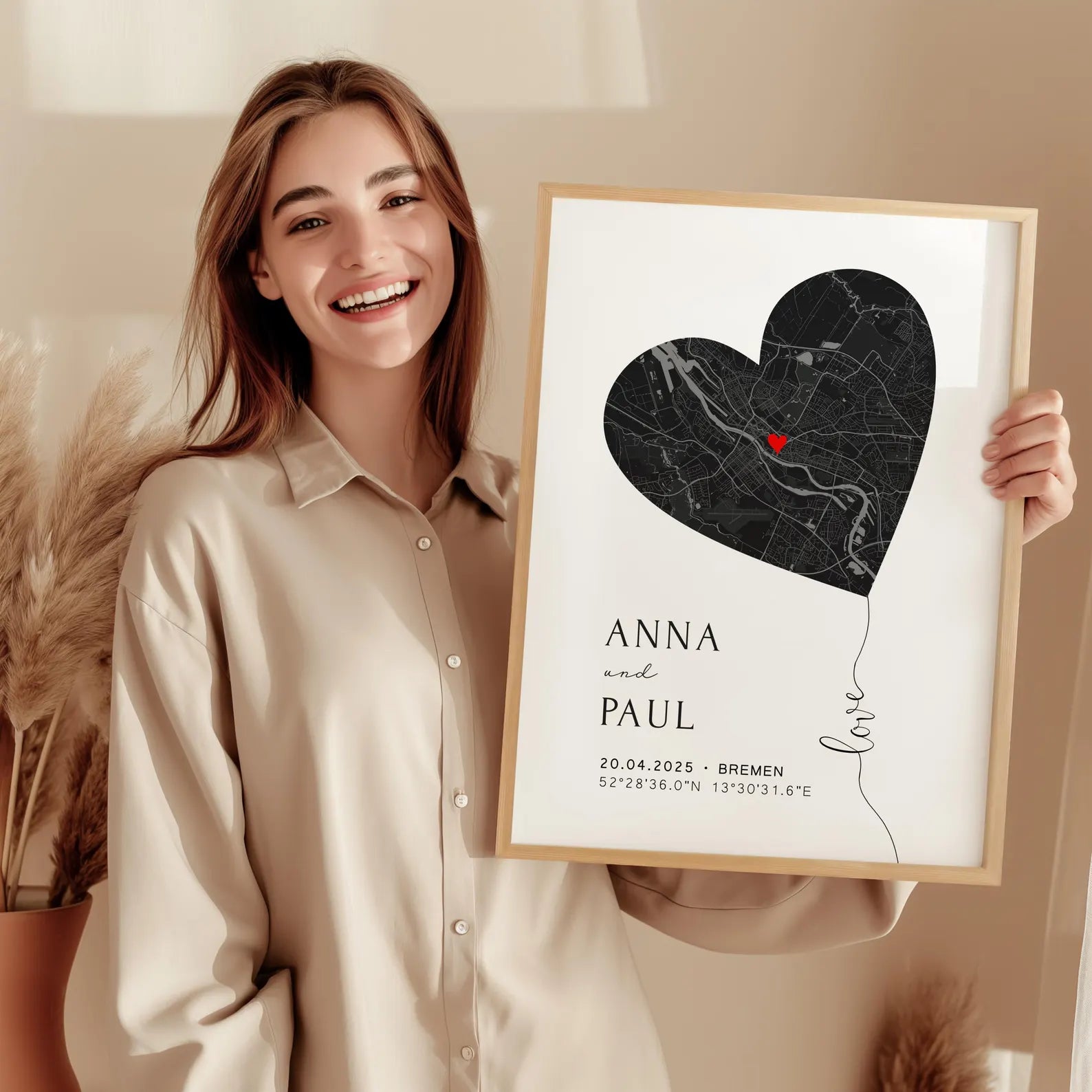 Personalisiertes Hochzeitsgeschenk mit Koordinaten & Namen - Herz Poster