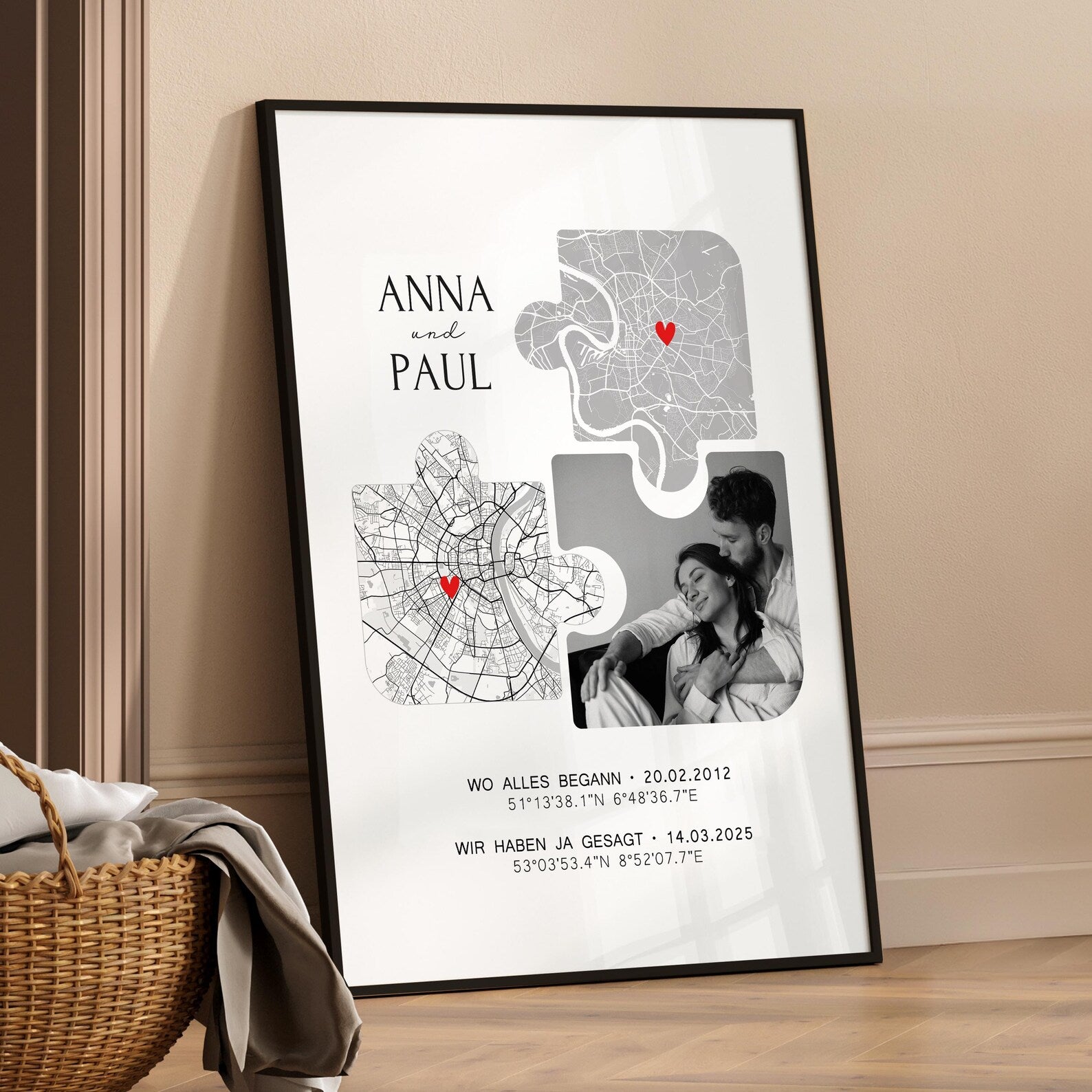 Partner Geschenk Koordinaten Bild mit Foto