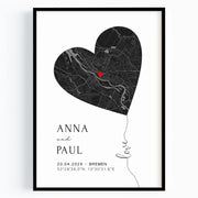 Personalisiertes Hochzeitsgeschenk mit Koordinaten & Namen - Herz Poster
