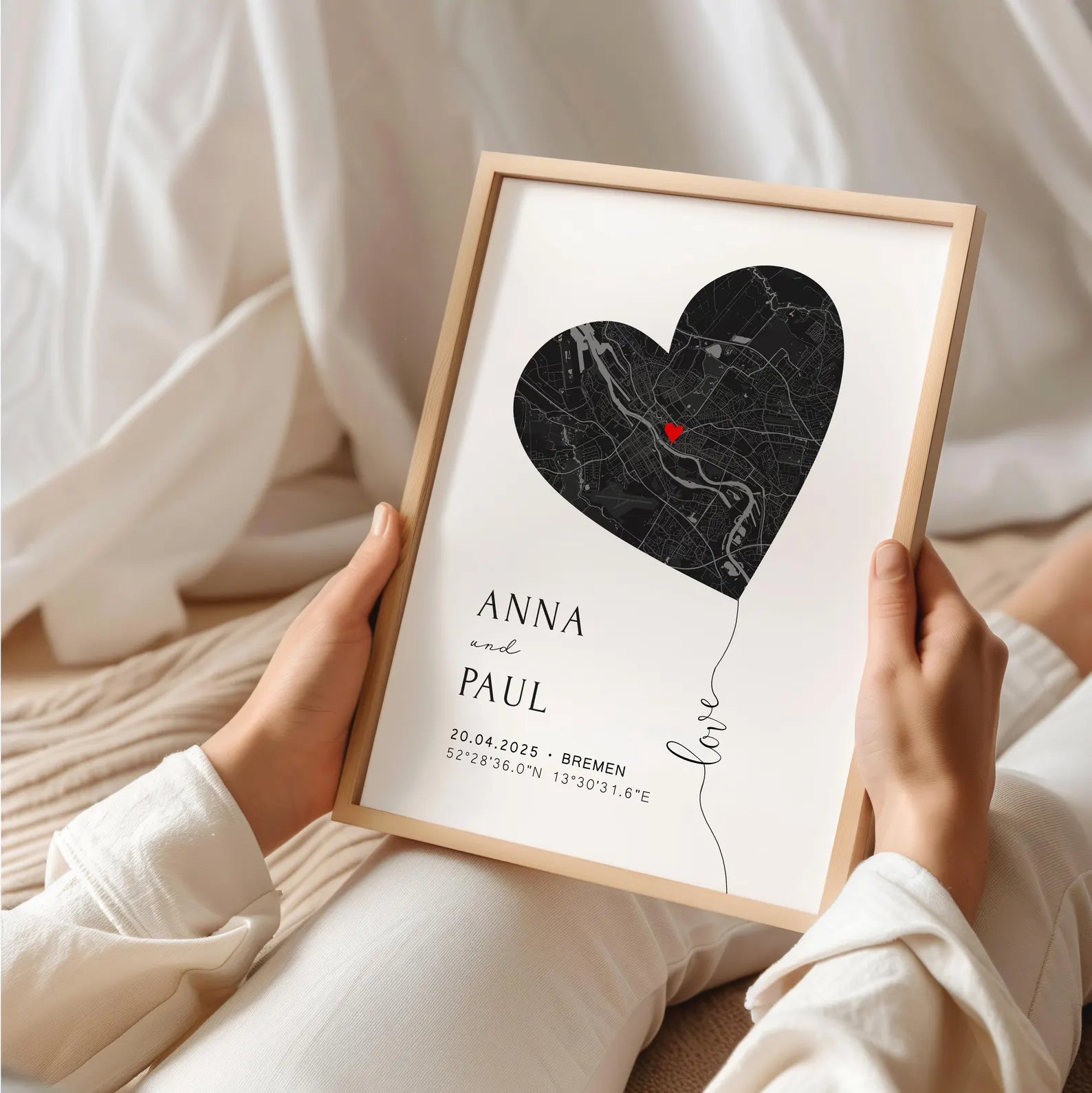 Personalisiertes Hochzeitsgeschenk mit Koordinaten & Namen - Herz Poster