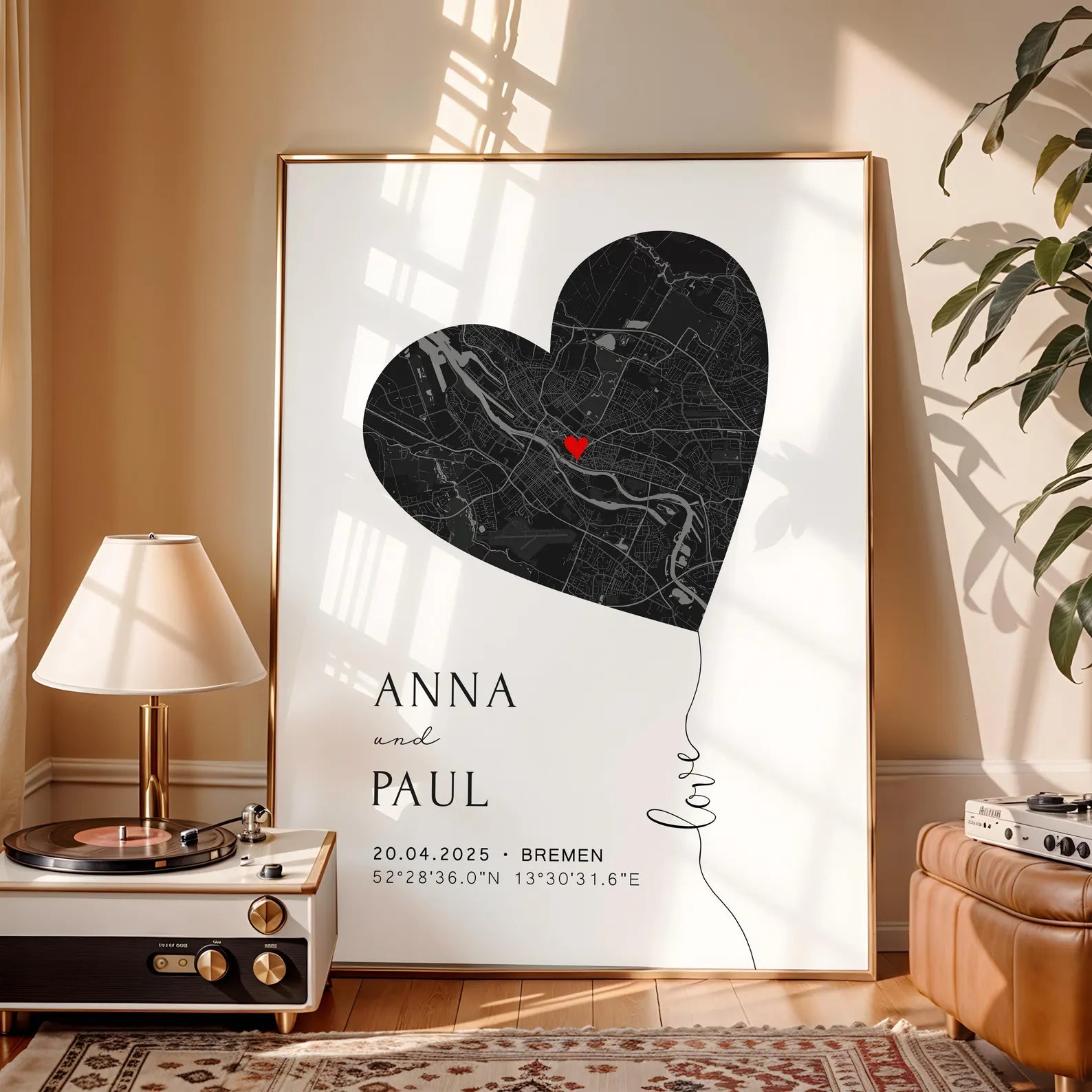 Personalisiertes Hochzeitsgeschenk mit Koordinaten & Namen - Herz Poster