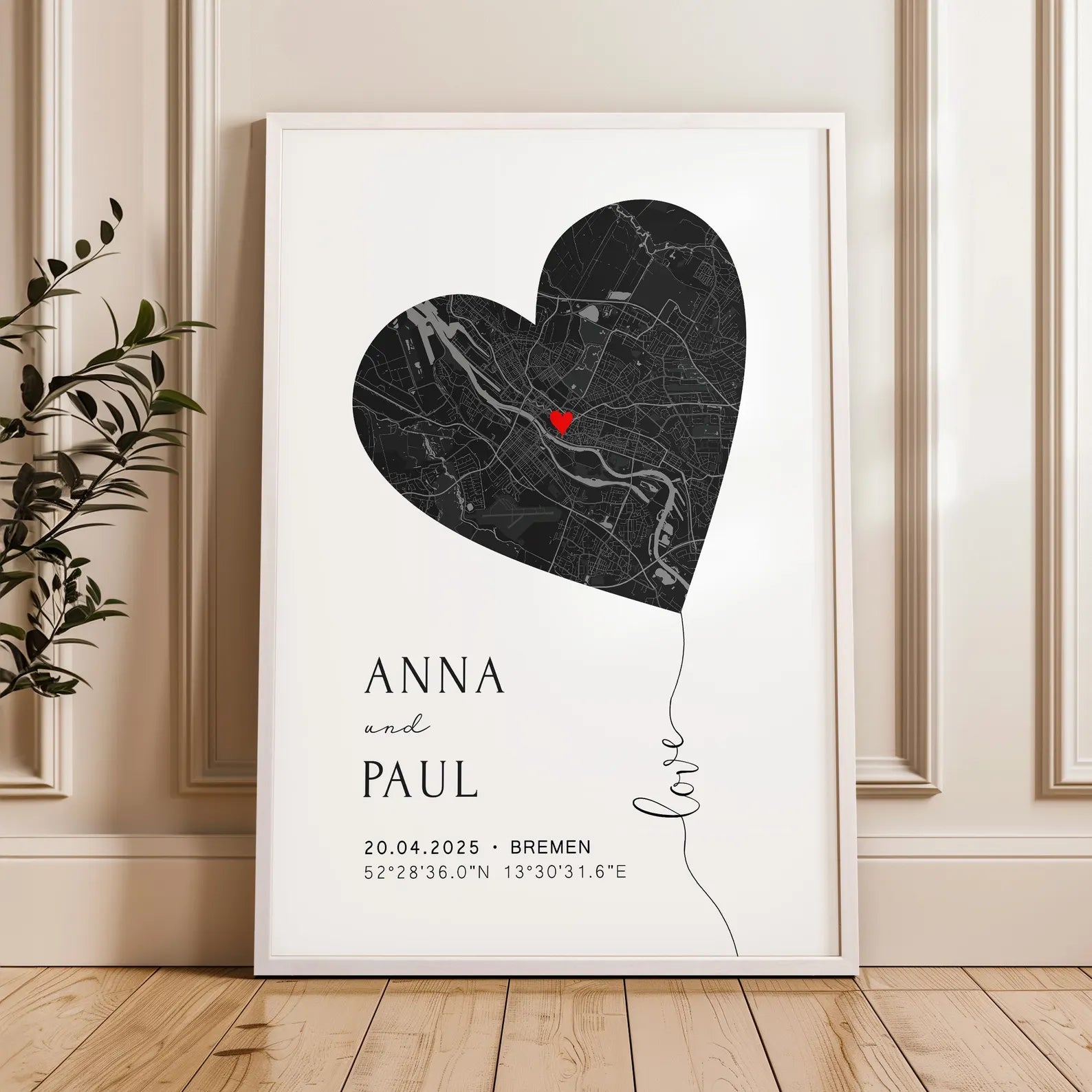 Personalisiertes Hochzeitsgeschenk mit Koordinaten & Namen - Herz Poster