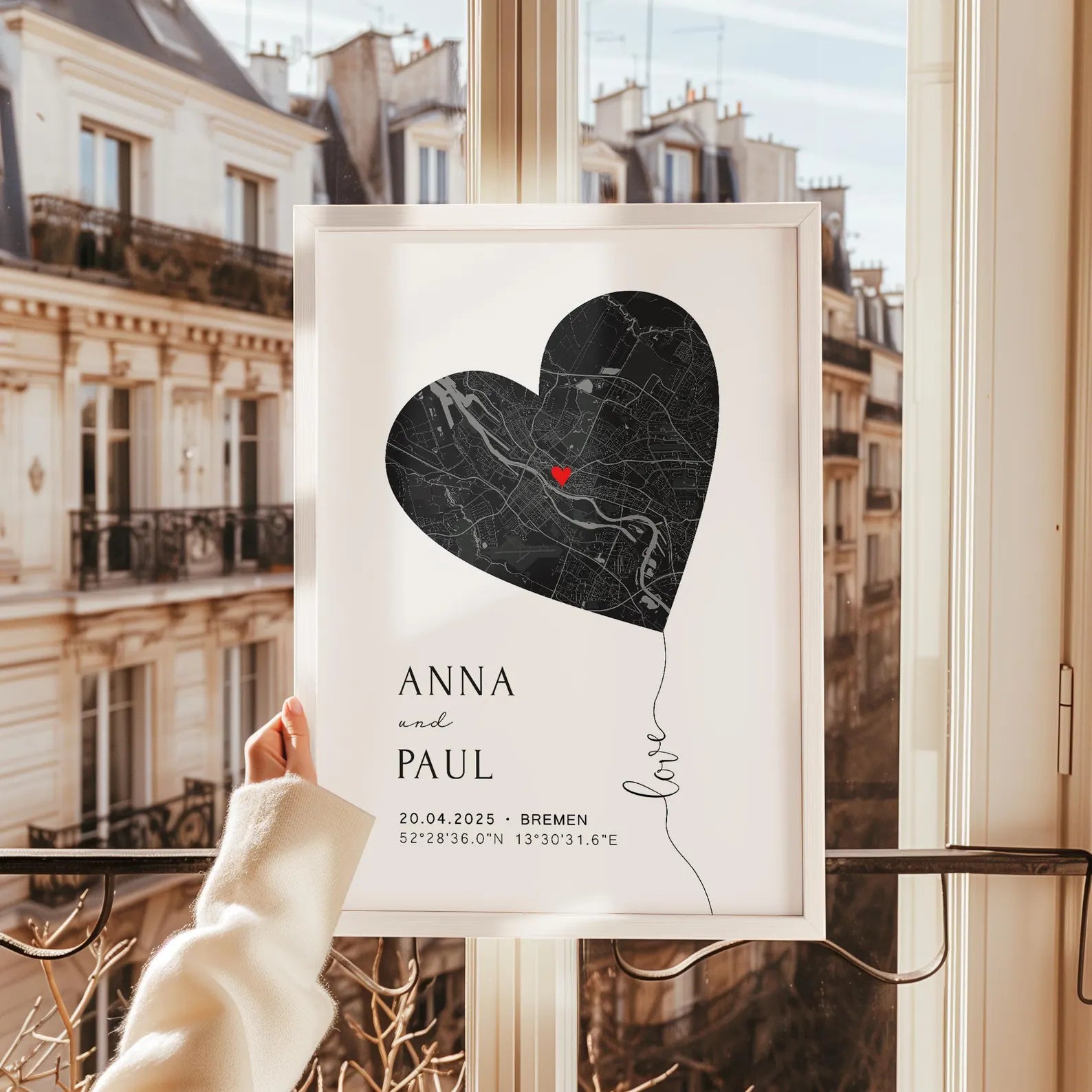 Personalisiertes Hochzeitsgeschenk mit Koordinaten & Namen - Herz Poster