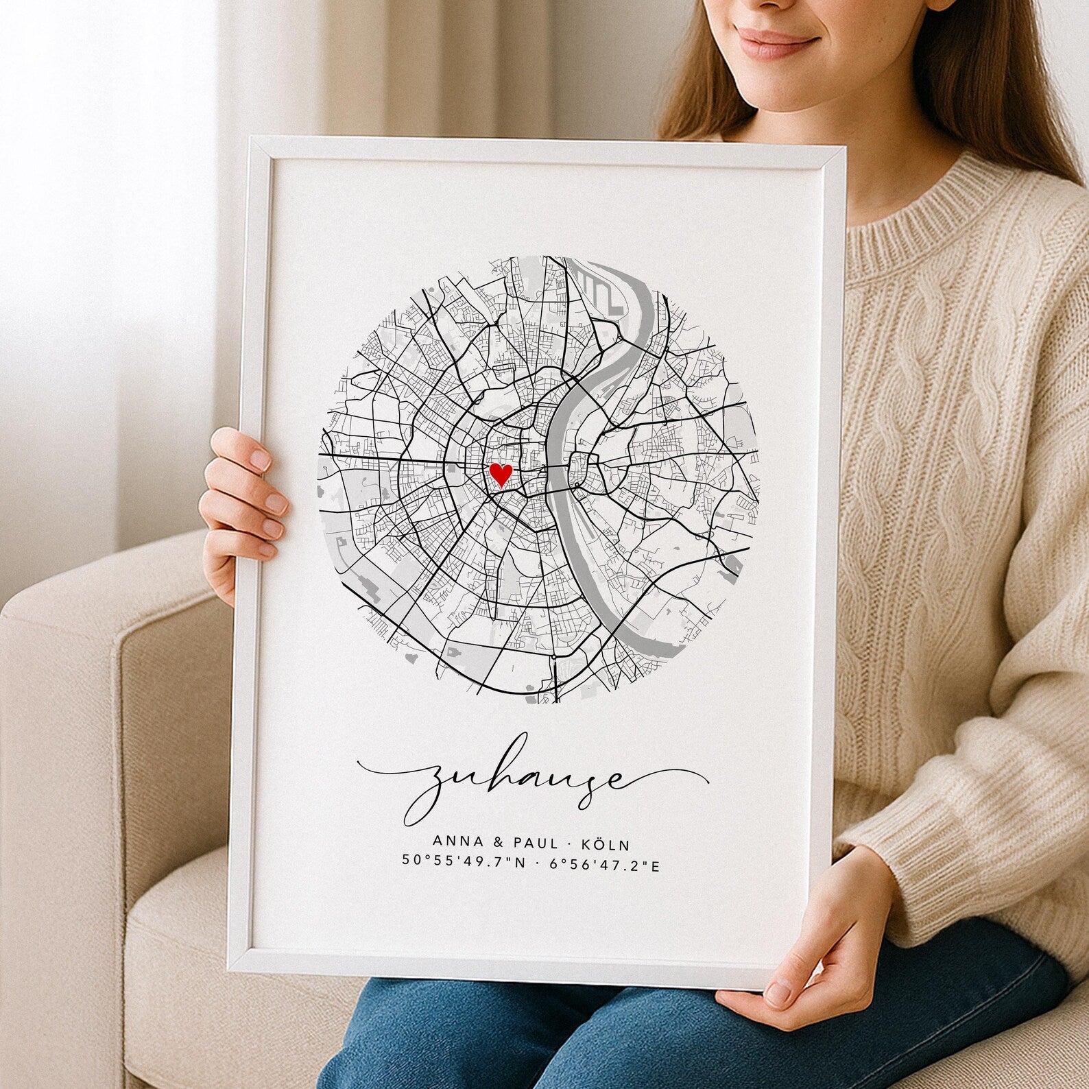 Zuhause Poster im Kreis - Personalisierte Stadtkarte