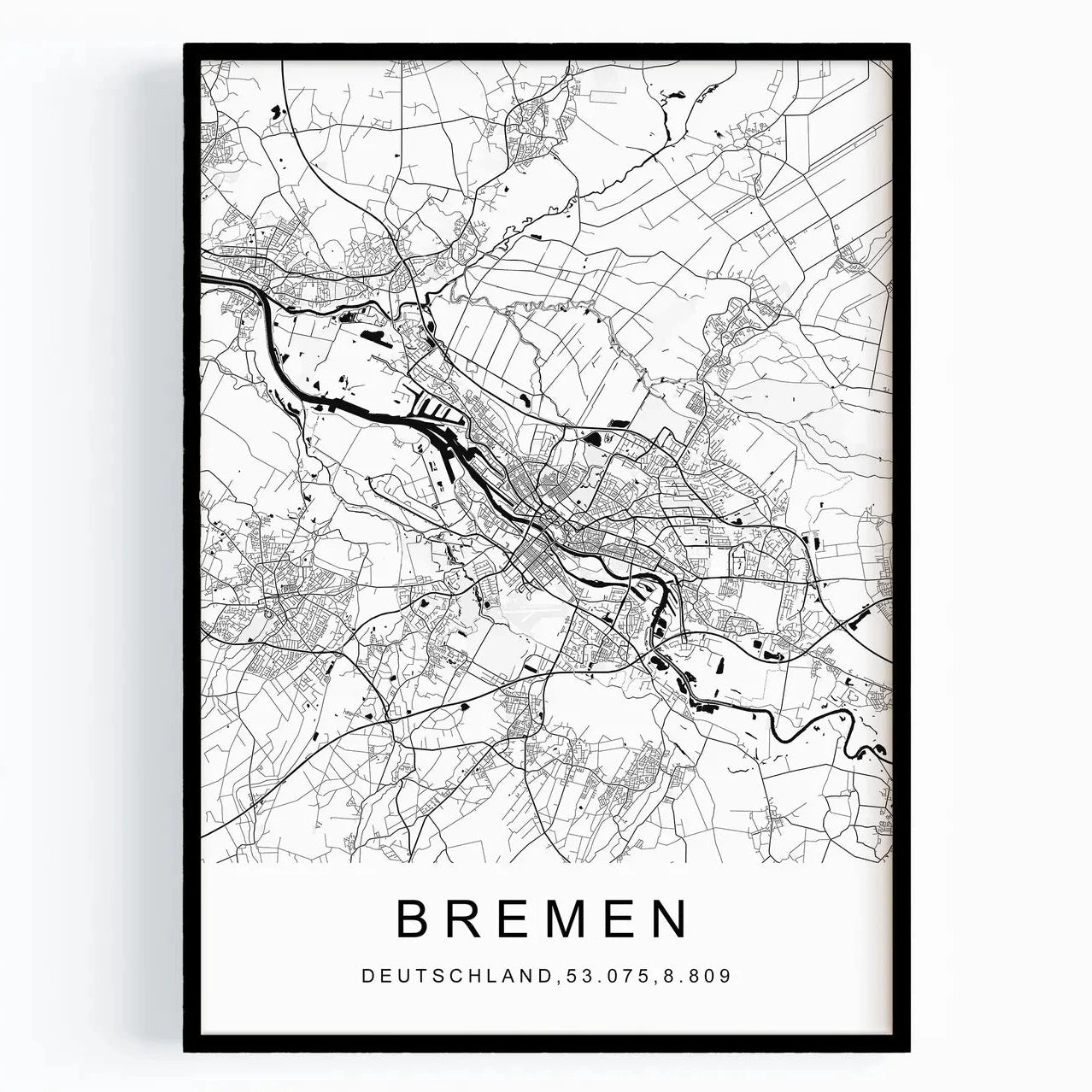 Personalisierte Stadtkarte | Koordinaten Poster in Schwarz-Weiß
