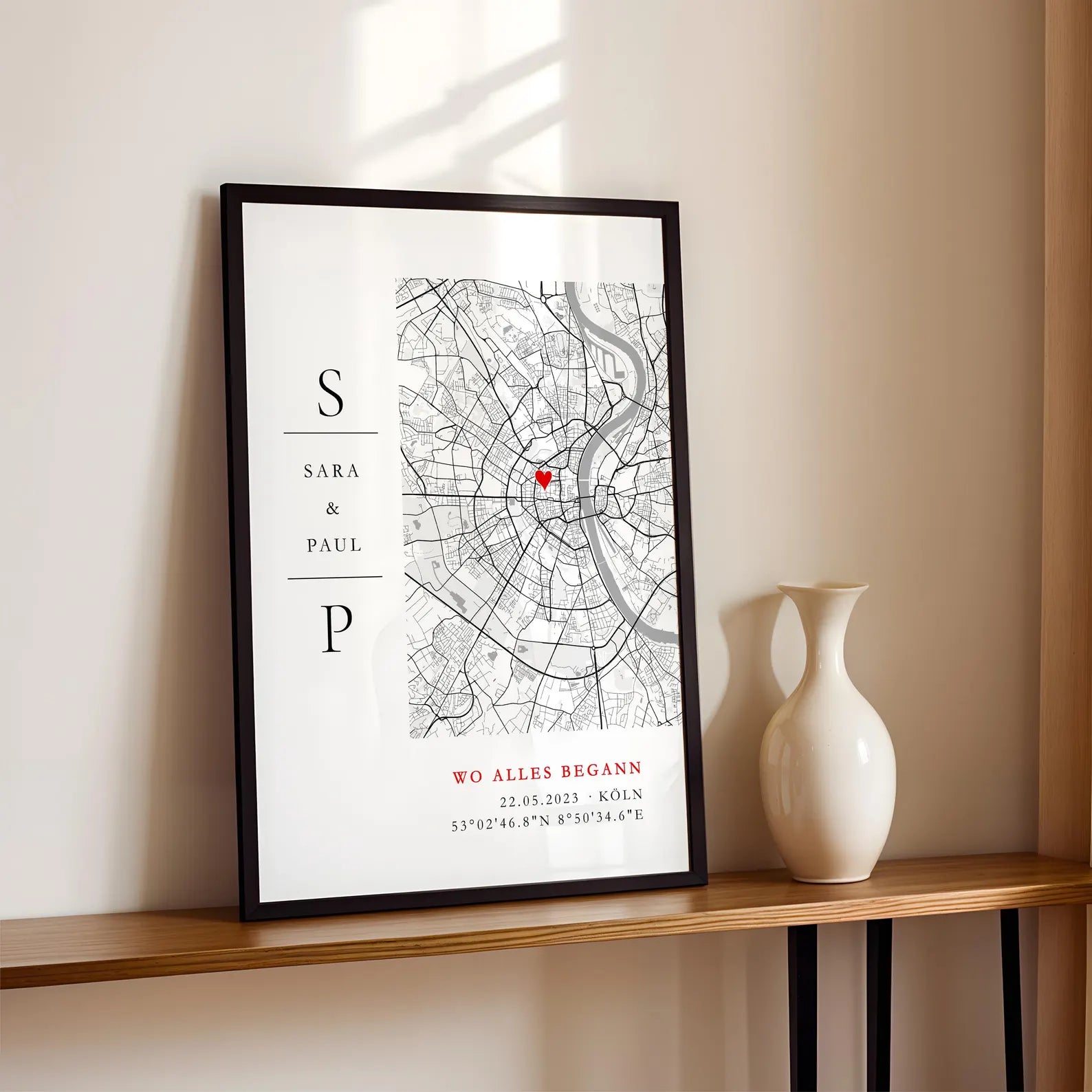 Stadtkarte mit Koordinaten personalisiert - Jahrestag Geschenk für ihn & sie
